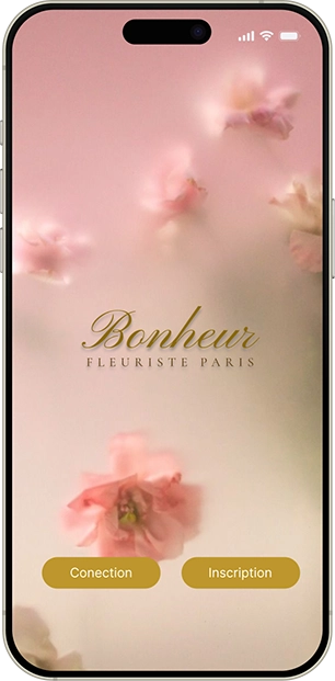 Interface de connexion pour l'application mobile de branding Bonheur