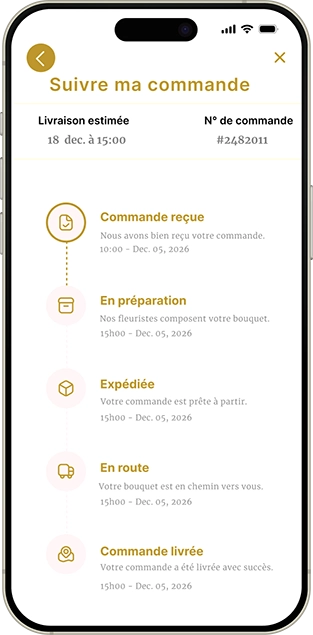 L'application mobile de la marque Bonheur propose une interface de suivi des délais de livraison.