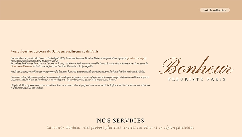 L'interface de la page « introduction » pour la marque Bonheur.